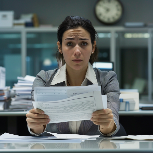 Persona recibiendo notificación de despido en una oficina, un ejemplo de despido improcedente